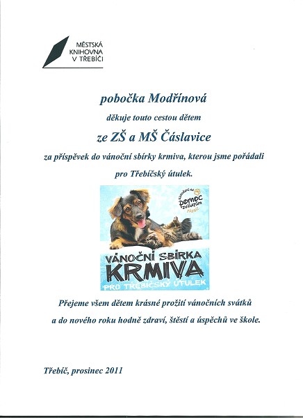 Vánoční sbírka pro třebíčský útulek